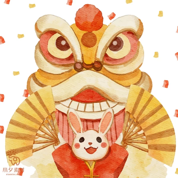 2023兔年新年新春喜庆红包舞狮灯笼元素图案插画海报AI设计素材【001】